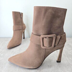 Cecilia New York Ankle Boots Brown Suede Formal Dressy Pointed Toe Buckle Bootie